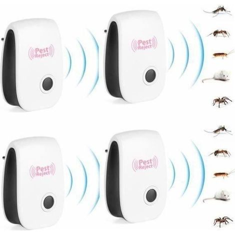 Lot de 4Pcs Repulsif Ultrasons,Répulsif Électronique Anti Mouches,Moustique,Cafards,Rats,Souris (1/4)