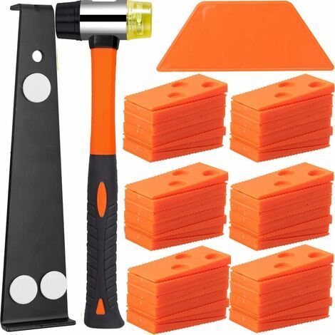 Kit d'Installation pour Sol Stratifié,Kit Pose Parquet Stratifié avec 60 Entretoises Bloc de Frappe, Barre de Traction Robuste et Maillet en Fibre de Verre, Poignée Souple Antidérapan (1/4)
