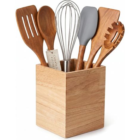 Wooden Cutlery Holder for Rustic Kitchen Utensils, Knife Spoon, Spatula, Slotted Spoon, Chopsticks. Vertical Cutlery Rack, Kitchen Stand Organizer, Countertop. (1/5)