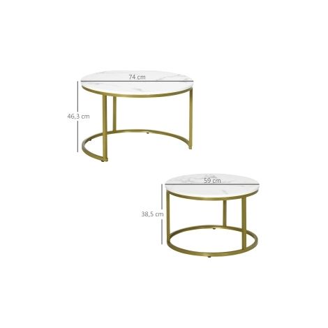 2er-Set runde Couchtische 74 x 74 x 46,3 cm aus weißem Stahl, stapelbar – MEUBLIV (1/5)