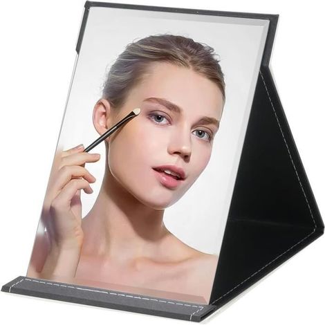Miroir de Maquillage - Portable - Pliant en Cuir PU - Noir - Ajustable - Voyage