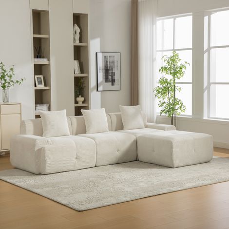 Canapé modulable compressé sans montage, mousse haute résilience 30D, base antidérapante, facile à déplacer, coussin inclus, chenille, Beige (1/5)