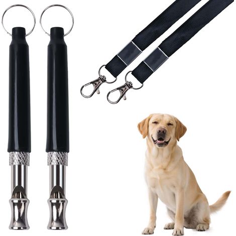 Lot de 2 sifflets de Dressage réglables avec Cordon, sifflets Silencieux Haute fréquence pour Le Rappel et Le contrôle des aboiements (Noir) (1/5)