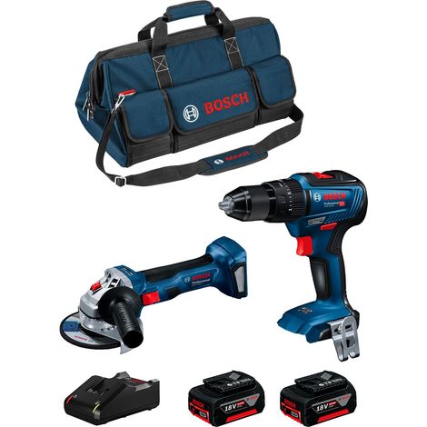 Paquete BOSCH Taladro - atornillador inalámbrico GSB 18V-55 + Amoladora GWS 18V-7 + 2 baterías de 4.0Ah 18V + cargador + bolsa de herramientas (1/5)