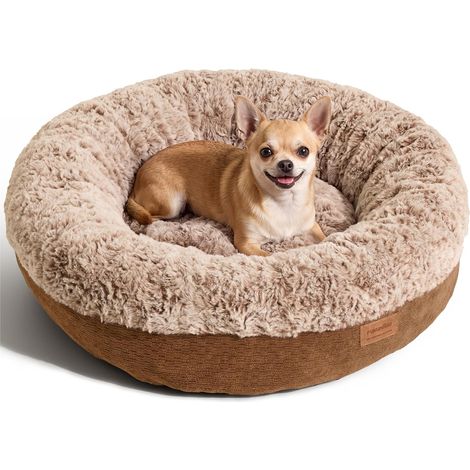 Panier Chiens Chats, en Peluche Extra-Épaisse, Donut Apaisant, Anti-Anxiété et Lavable, Lit Super Doux Haute Résistance, Rembourrage en Mousse Mémoire Orthopédique et Coton PP, Camel (1/5)