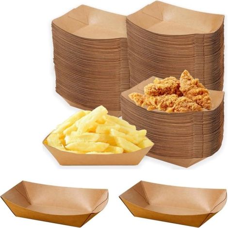 Packung mit 100 Kraftpapier-Lebensmittelschalen, braune Einwegschalen, Körbe für Tacos, Hotdogs, Popcorn, Snacks, Grillabende, Picknicks, Hochzeiten und Partys