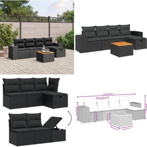 Salon de jardin 6 pcs avec coussins noir résine tressée - Ensemble Salon De Jardin - Mobilier De Jardin - Canapé Extérieur - Set De Jardin - Chaise Lounge - Home & Living (1/4)