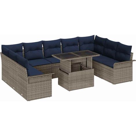 Maison Exclusive - Set Divano da Giardino 10 pcs Grigio Rattan in Polipropilene