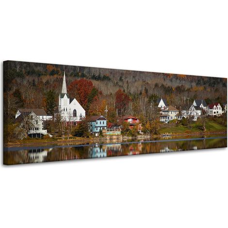 Leinwandbild Architektur Stadt 120x40 cm Dorf Herbst