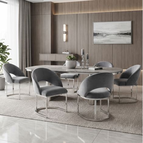 Set di 4 sedie da sala da pranzo in velluto grigio con gambe in metallo argentato HAVRYA (1/5)