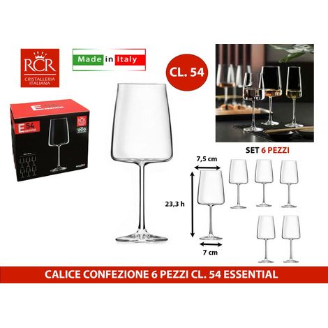 RCR Cristalleria Italiana Essential - E54 - Set da 6 Calici Vino in Vetro