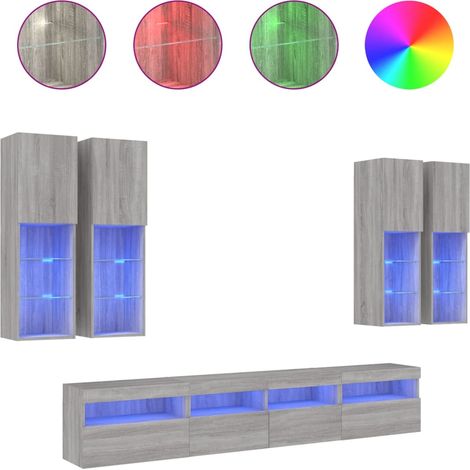 Maison Exclusive - 7-tlg. TV-Wohnwand mit LED-Leuchten Grau Sonom