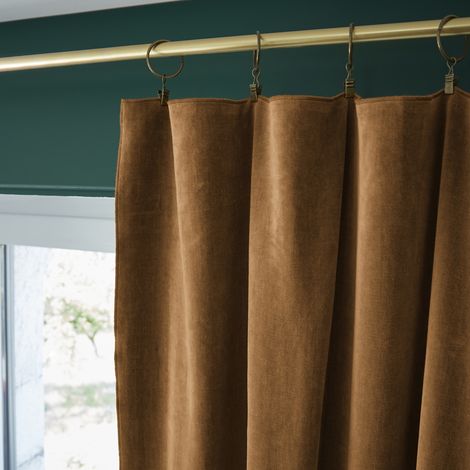 Rideau ajustable + 8 anneaux pince 140 x 270 cm velours de coton César Camel (1/4)