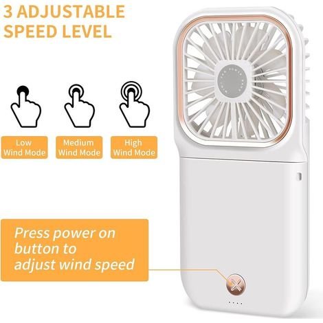 Ventilateur à main, ventilateur de bureau portable, ventilateur de cou rechargeable USB pliable (blanc) (1/5)