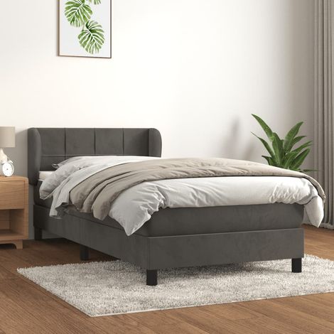 Lit Adulte Sommier et Matelas,Lit à sommier tapissier avec matelas Gris foncé 100x200 cm -BVN97103 (1/5)