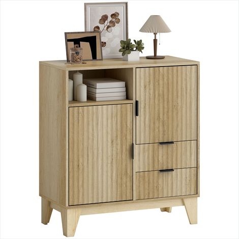 Buffet bois naturel 80 cm 2 portes 2 tiroirs rangement (1/5)
