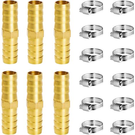Brass Hose Connector, 10mm Pneumatic Connector, 6pcs Brass Hose Connector for Fuel Air Water Diesel with Clamps (I) (1/5)