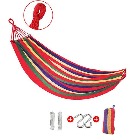Hamac de voyage portable en toile de coton, ultraléger, pour le camping ou la plage - DIMENSIONS, COULEUR : Sans bois dur, Rouge 80 cm - FFY (1/4)