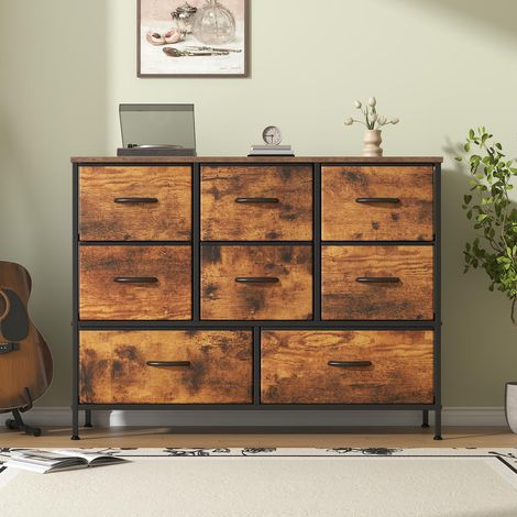 Kommode, Stoffkommode mit Metallrahmen und MDF-Holzplatte, verstellbare Füße, Kippsicherung, Aufbewahrungsschrank für Schlafzimmer, Wohnzimmer, Kleiderschrank, Braun (1/5)