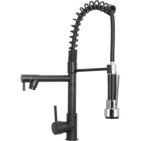 Robinet Mitigeur Douchette Noir ORB - SUPER - Cuisine Laiton - Rétractable - Monotrou - Brillant (1/4)