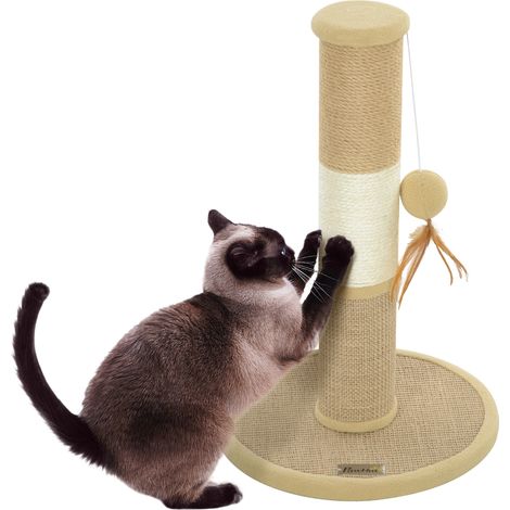 PawHut Cat Scratching Post with Jute Sisal Rope Toy Ball, 47cm, Tall Brown (1/5)