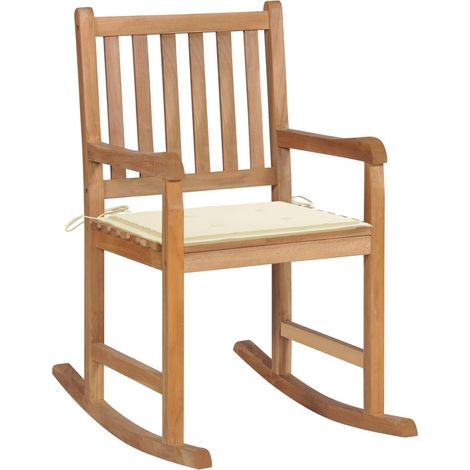 Chaise à bascule avec coussin crème Bois de teck solide