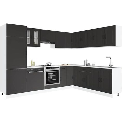 14-tlg. Küchenschrank-Set Kalmar Schwarz Holzwerkstoff