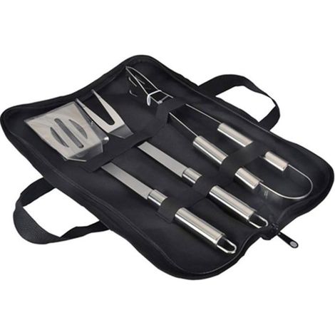 BelleRise - Ensemble de 3 ustensiles de barbecue en acier inoxydable avec sac de transport : spatule, pince et fourchette.