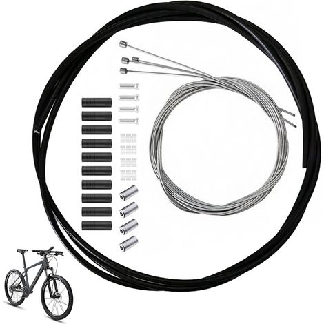 Kit di cavi per deragliatore da bicicletta con guaina da 2 m e 4 cavi interni – Kit di ricambio con 10 tappi terminali, 4 tappi terminali per cavi, 3 O-ring e accessori di montaggio per mountain bike, (1/5)
