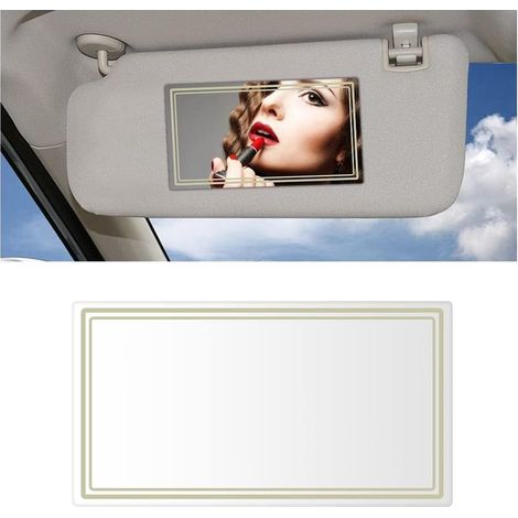 Espejo decorativo de acero inoxidable con parasol para dormitorio y baño, espejo de tocador, espejo de maquillaje para coche, espejo cosmético decorativo (rectangular) (1/4)
