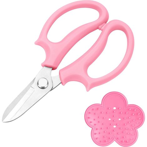 Sécateur Lame Droite Inoxydable, Sécateur de Jardin, Ciseaux Floraux avec Dissolvant D'épines, Ciseaux à Fleurs pour Organiser des Fleurs, Couper des Plantes, Cueillir (Rose) (1/5)