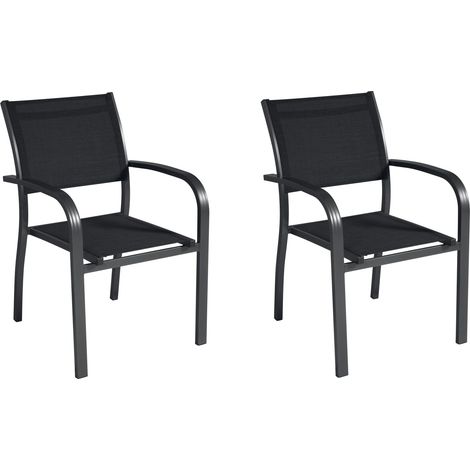 Set di due sedie impilabili in alluminio verniciato grigio antracite e textilene nero - Novara