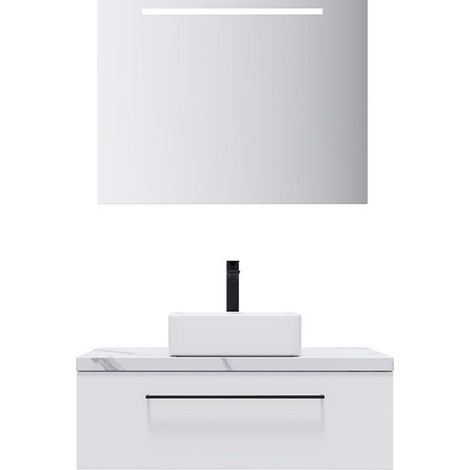 Meuble de salle de bain suspendu vasque à poser 90cm 1 tiroir Blanc + miroir - Glasgow (1/5)