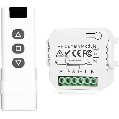 Kit De Commande De Volet Roulant Sans Fil, 230V Interrupteur Module Volet Roulant, Télécommande RF+Module Récepteur, Commande Sans Fil Jusqu'à 100 M De Portée, Pour Volets Roulants, Stores Et Auvents (1/5)