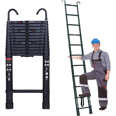 Échelle télescopique avec crochet, échelle pliante en alliage d'aluminium de 6,2 mètres, échelle antidérapante en alliage d'aluminium, échelle télescopique multifonctionnelle, en alliage d'aluminium d
