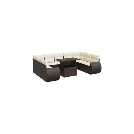 Salon de jardin 10 pcs avec coussins marron résine tressée (1/5)