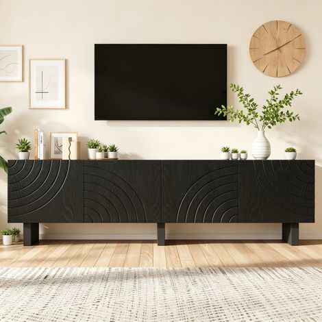 Mobile TV con 4 Ante, Struttura Moderna, per Soggiorno, 180 × 40 × 55 cm, per TV fino a 75 Pollici, Nero (1/5)