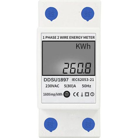 Contador de electricidad digital, contador de electricidad monofásico para carril DIN, contador de electricidad multifunción monofásico de dos hilos (1/5)