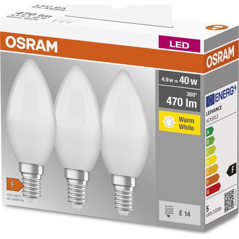 047091 3u LAMPARA VELA LED 4,9W E14 2700K BASE OSRAM