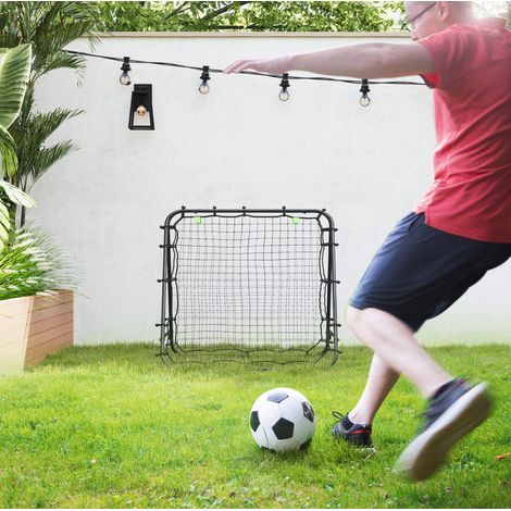 Reboteador de fútbol de 5 posiciones, red de rebote doble cara, acero negro 100 x 95 x 90 cm (1/5)