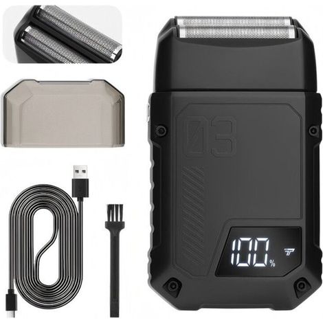 (noir)Rasoir électrique pour homme, rasoir à barbe sans fil, étanche, 3 vitesses de rasage réglables, chargeur Type-C, écran LED (noir) (1/5)