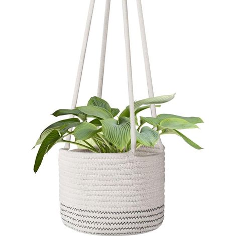 Böhmischer Hängekorb aus Baumwollseil für Zimmerpflanzen, geeignet für Blumentöpfe bis zu 18 cm Durchmesser, moderner geflochtener Makramee-Pflanzenhalter, Aufbewahrungsbox, Wohnaccessoire mit 50,8 cm