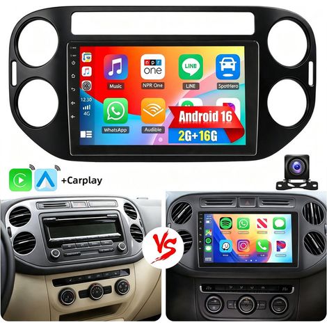 Autoradio Android 16 pour VW Tiguan 5N 2007-2016 avec Apple CarPlay, navigation GPS, RDS et Bluetooth 5.0 - 2+16G CAM (1/5)