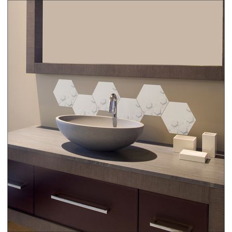 Sticker carrelage adhésif 3D hexagonal blanc, 15 cm X 15 cm, 6 pièces, motifs géométriques nid d'abeille, déco trompe l'oeil. (1/3)
