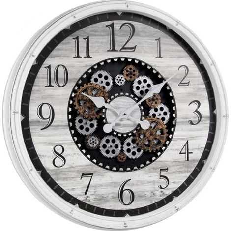 OROLOGIO DA PARETE CON INGRANAGGI E CORNICE IN PLASTICA 76X5 CM BIANCO (1/2)