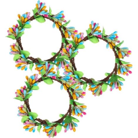 Lot de 3 mini couronnes de bougies de Pâques, anneaux décoratifs pour bougies, fleurs et décoration intérieure, adaptés à Noël, mariages et fêtes, vert (1/5)