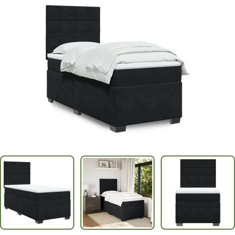 vidaXL Matelas à ressorts ensachés -  Sommier à lattes de lit avec matelas Noir 100x200 cm Velours (1/5)