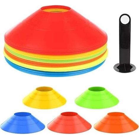 Cônes de marquage, équipement d'entraînement de football, cônes de signalisation pour l'entraînement de football, ensemble sportif de 5 couleurs avec support de rangement (1/4)