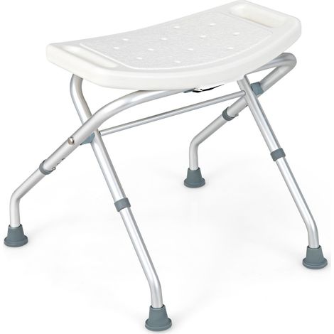 Tabouret de Douche Hauteur Réglable 49-52,5 cm Siège de Douche Accoudoirs Amovibles Pieds en Caoutchouc Antidérapants Blanc (1/2)