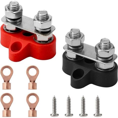 2 Pièces Bornier de Distribution D'alimentation de Batterie M8, Bornier 12v-48v de Batterie à Double Borne pour Automobile, Camion, Véhicule Plaisance et Bateau, Noir Rouge (1/4)